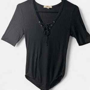 Active USA Black Ribbed Lace Up Bodysuit Size Medium
